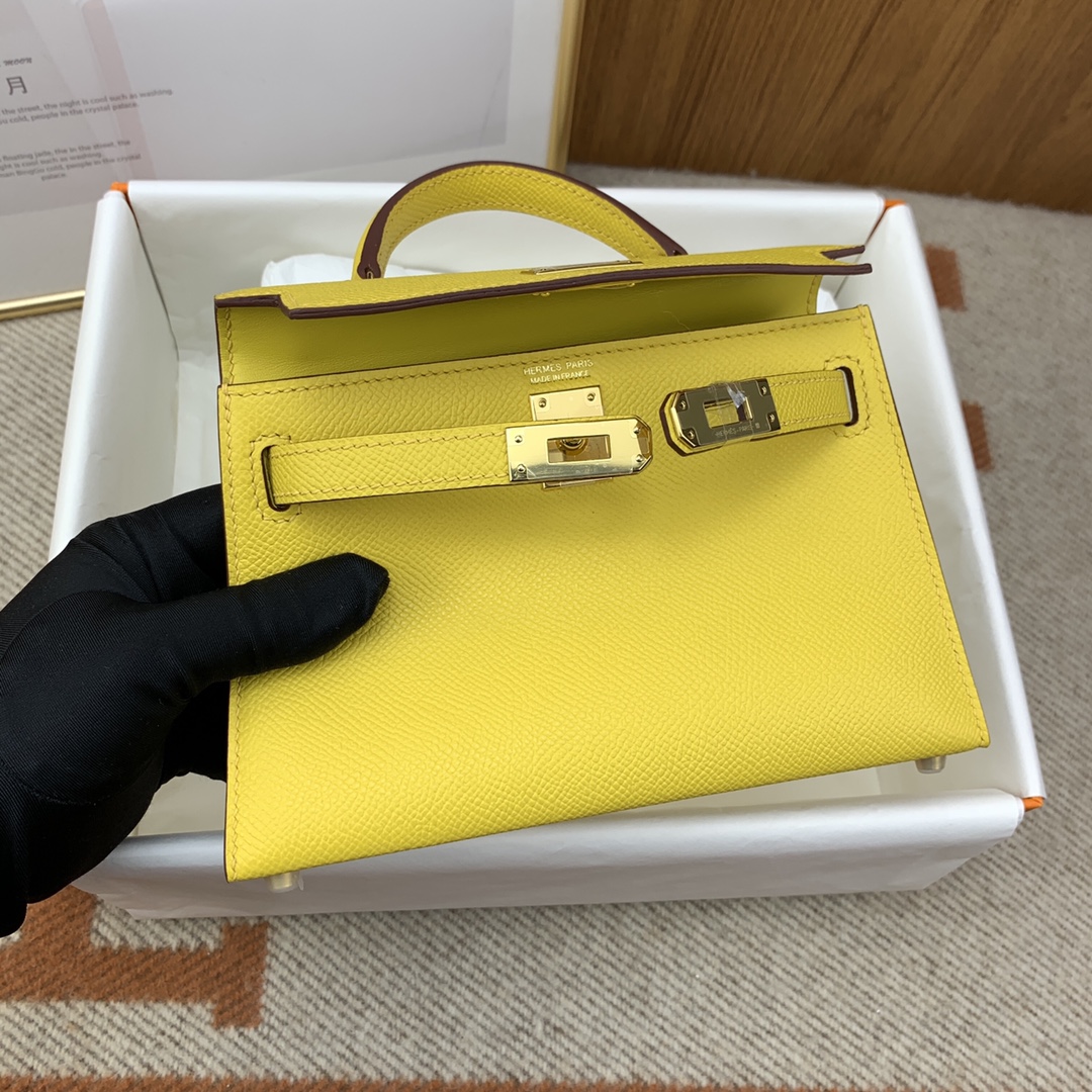 Hermes Kelly Mini II Bag 19CM In Lemon Yellow Epsom Leather